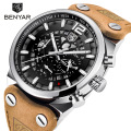 Benyar Top Selection Marca de Couro Masculino Relógios de Quartzo Casual Esporte Luxuoso Relógio Masculino De Pulso Top Ranking Reloj de hombre for Boys